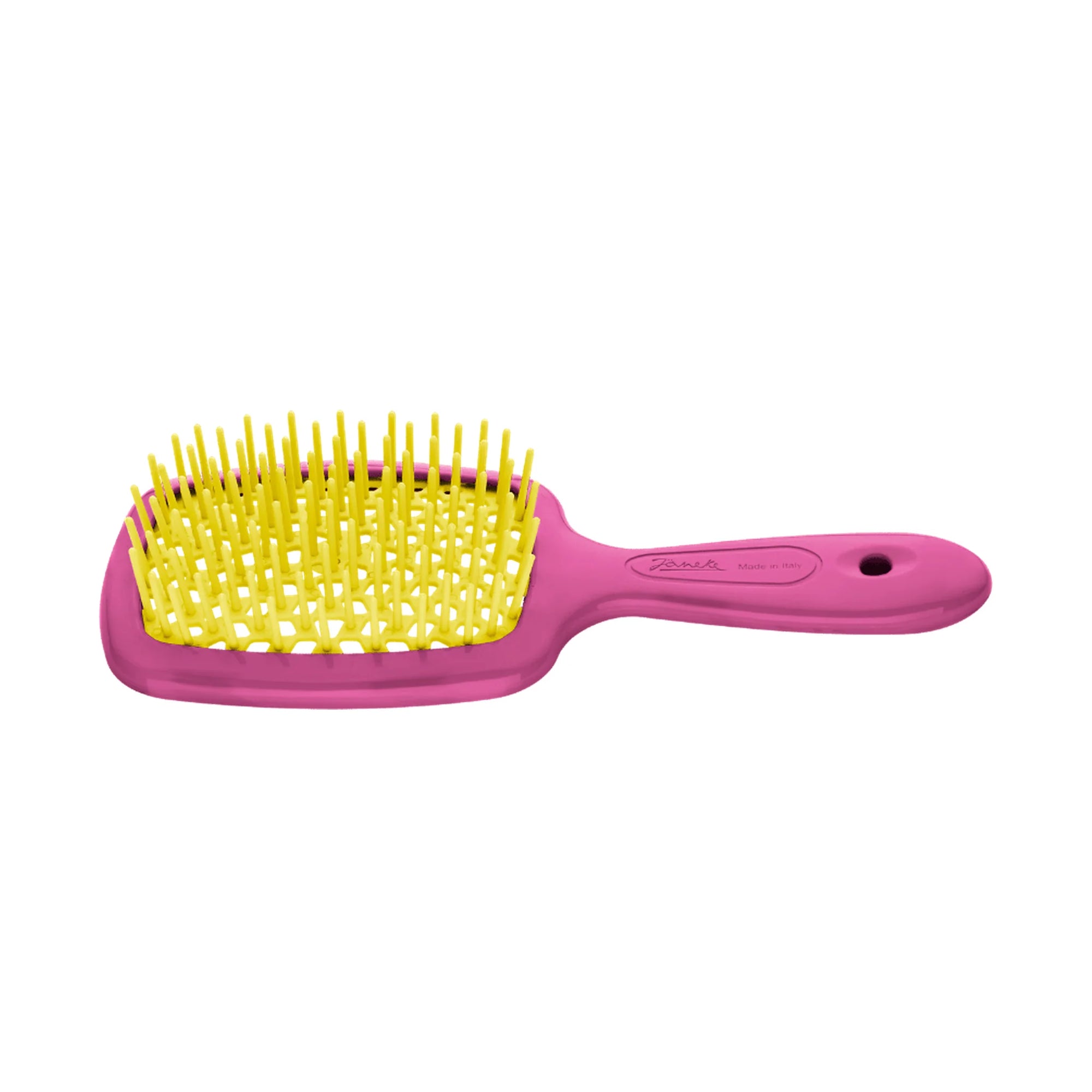 Janeke Superbrush Small Fuxia & Yellow, compact vented detangling hairbrush in Cyprus at WOOP