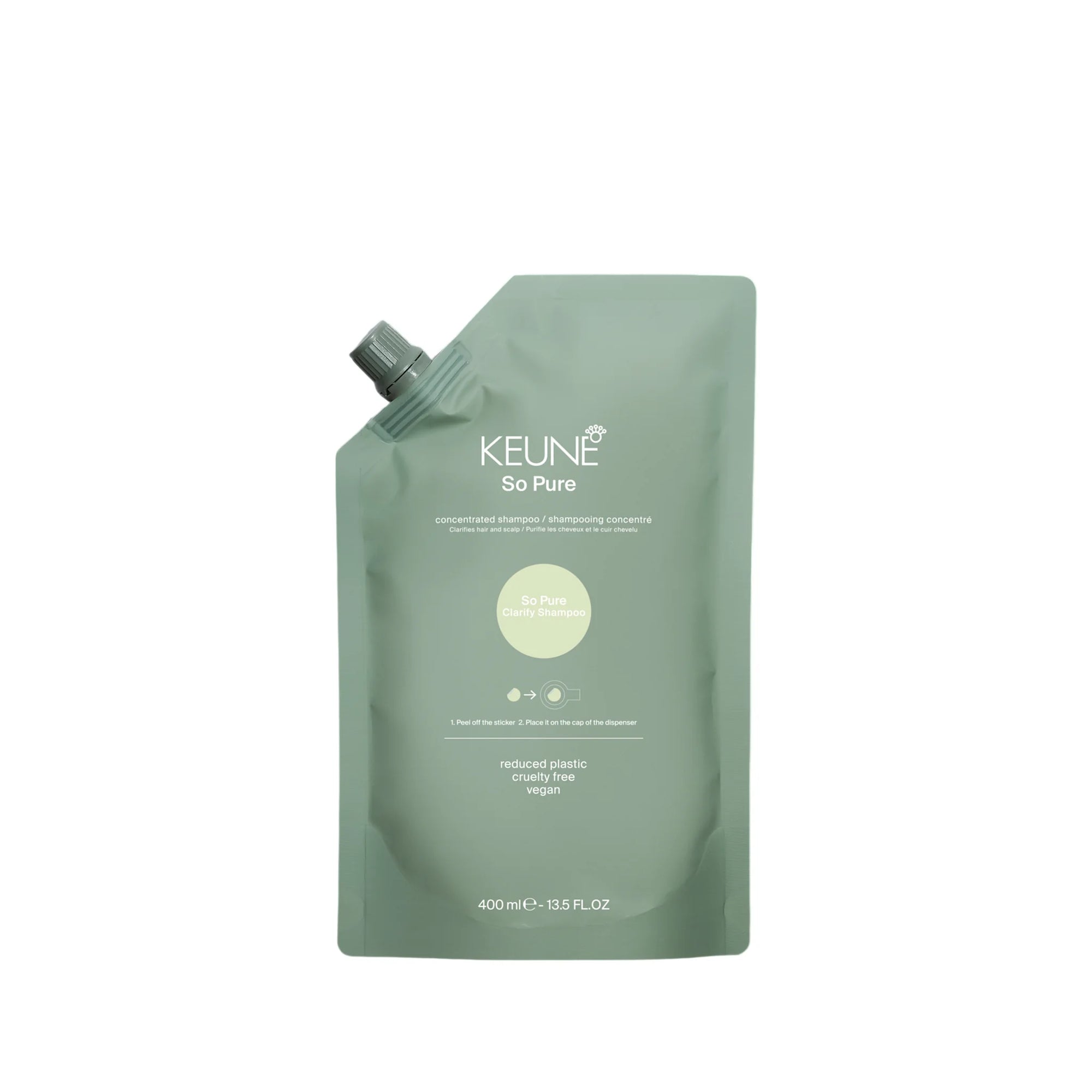 Keune So Pure Clarify Shampoo Refill 400ml, vegan clarifying refill pouch in Cyprus at WOOP