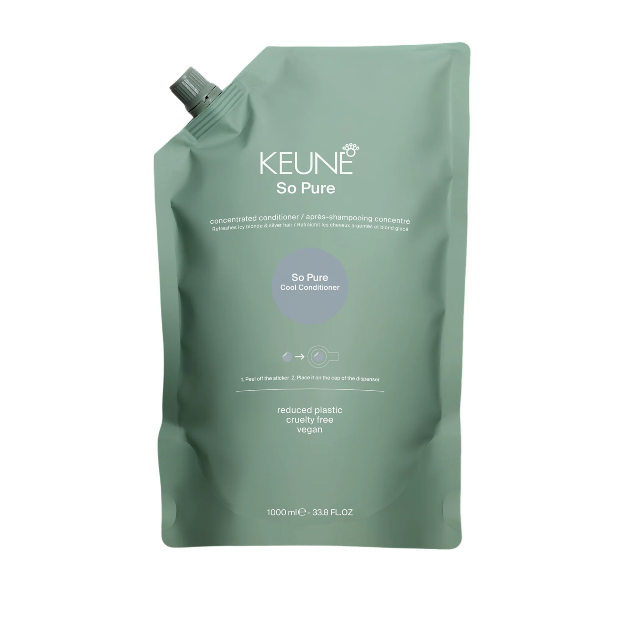 Keune So Pure Cool Conditioner Refill 1000ml, vegan cooling refill pouch in Cyprus at WOOP
