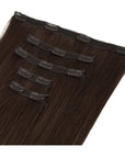 ENVY Clip-In Extension Coffee Bean, side view showing clip placement and hair length
