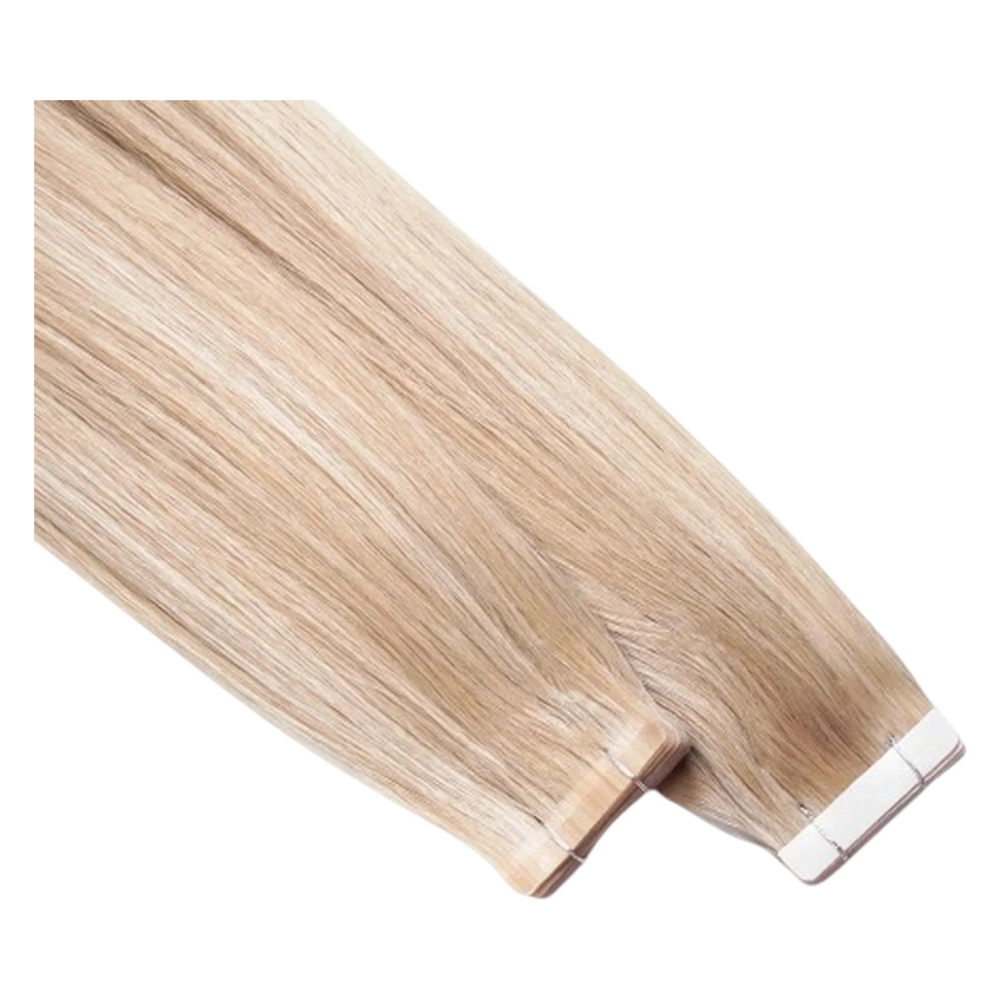 ENVY Ultra Thin Tape Extension Canella Bianca, alternate angle showing tape attachment and hair flow