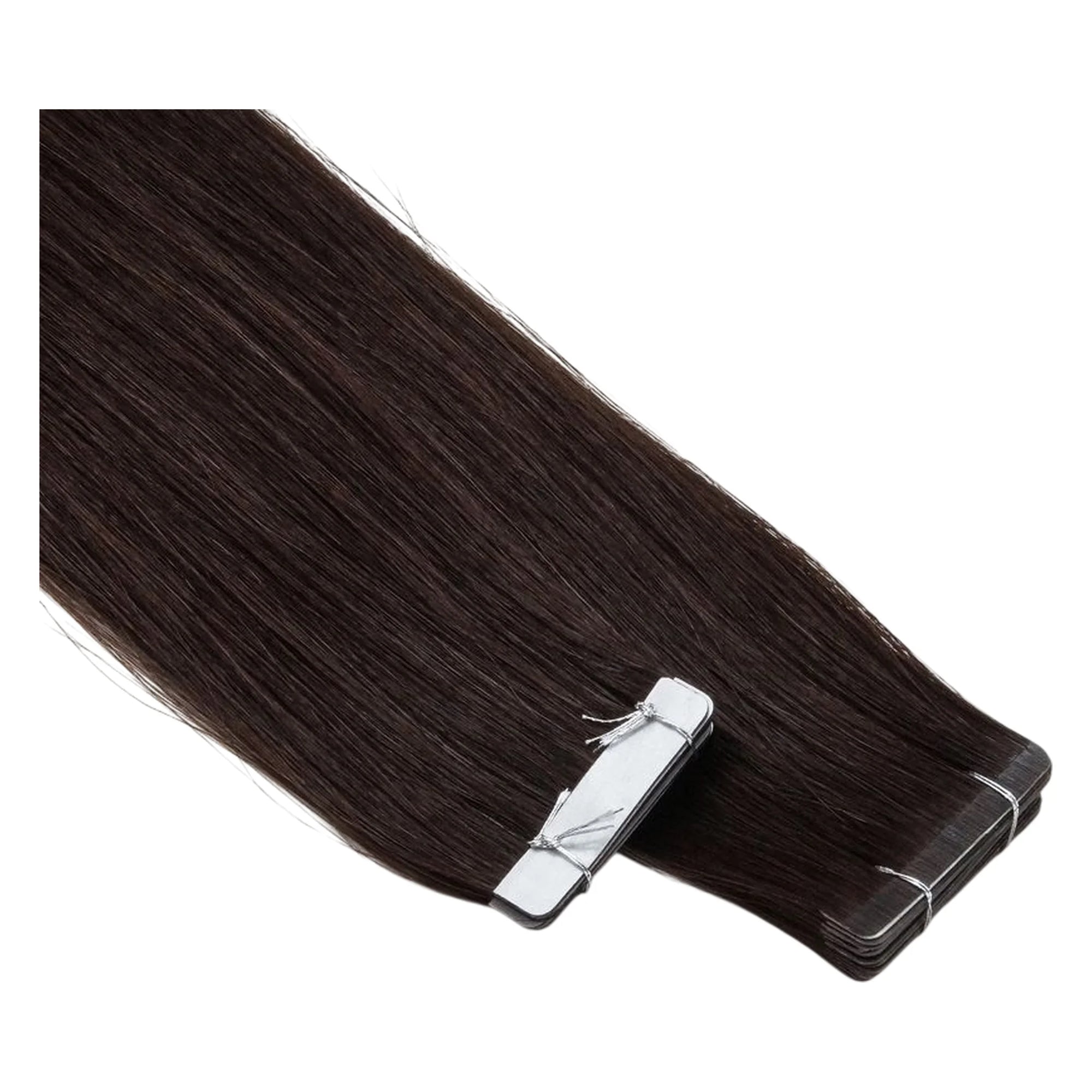 ENVY Ultra Thin Tape Extension Coffee Bean, alternate angle showing tape attachment and hair flow