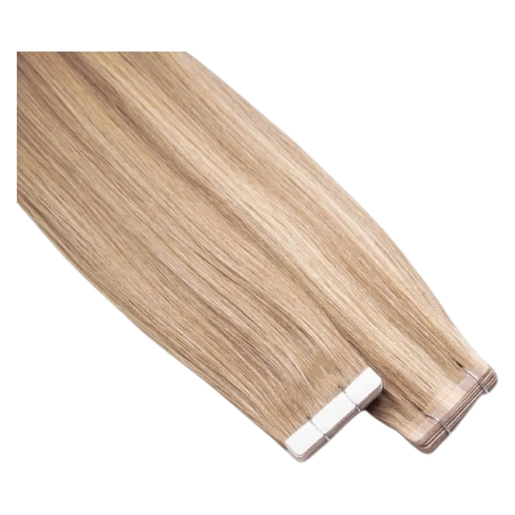 ENVY Ultra Thin Tape Extension Creme Caramel, alternate angle showing tape attachment and hair flow