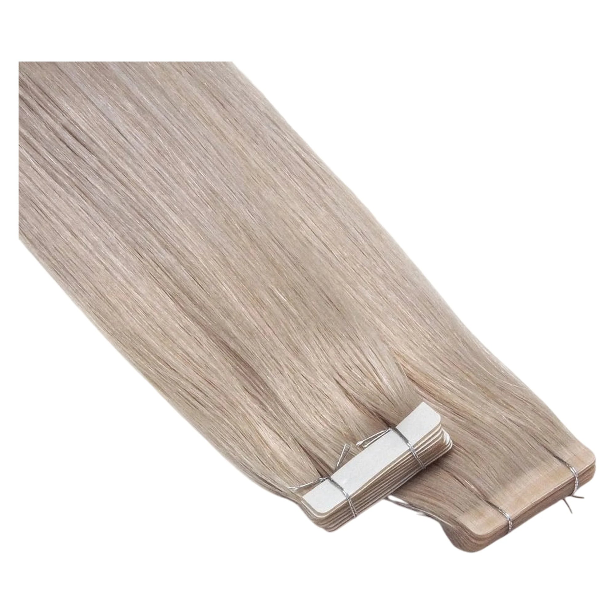 ENVY Ultra Thin Tape Extension Light Grey Moonlight, alternate angle showing tape attachment and hair flow
