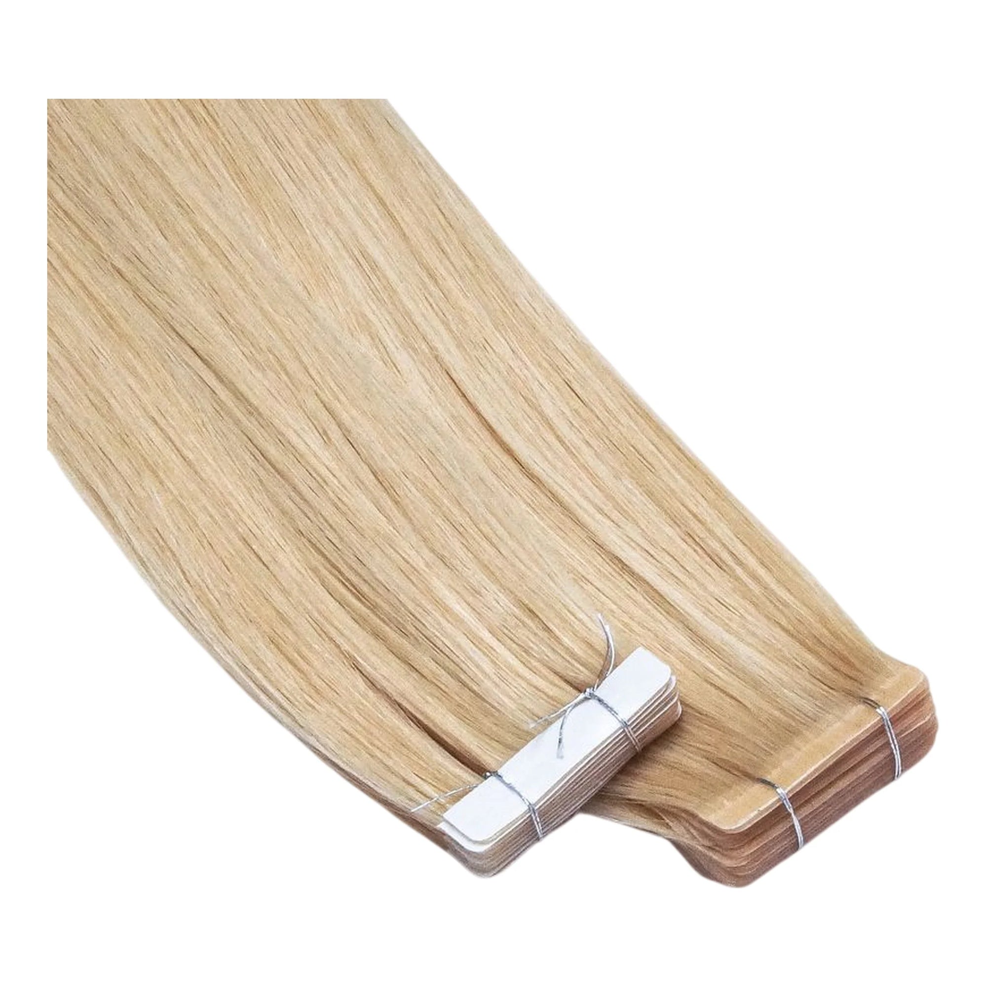 ENVY Ultra Thin Tape Extension White Gold, alternate angle showing tape attachment and hair flow