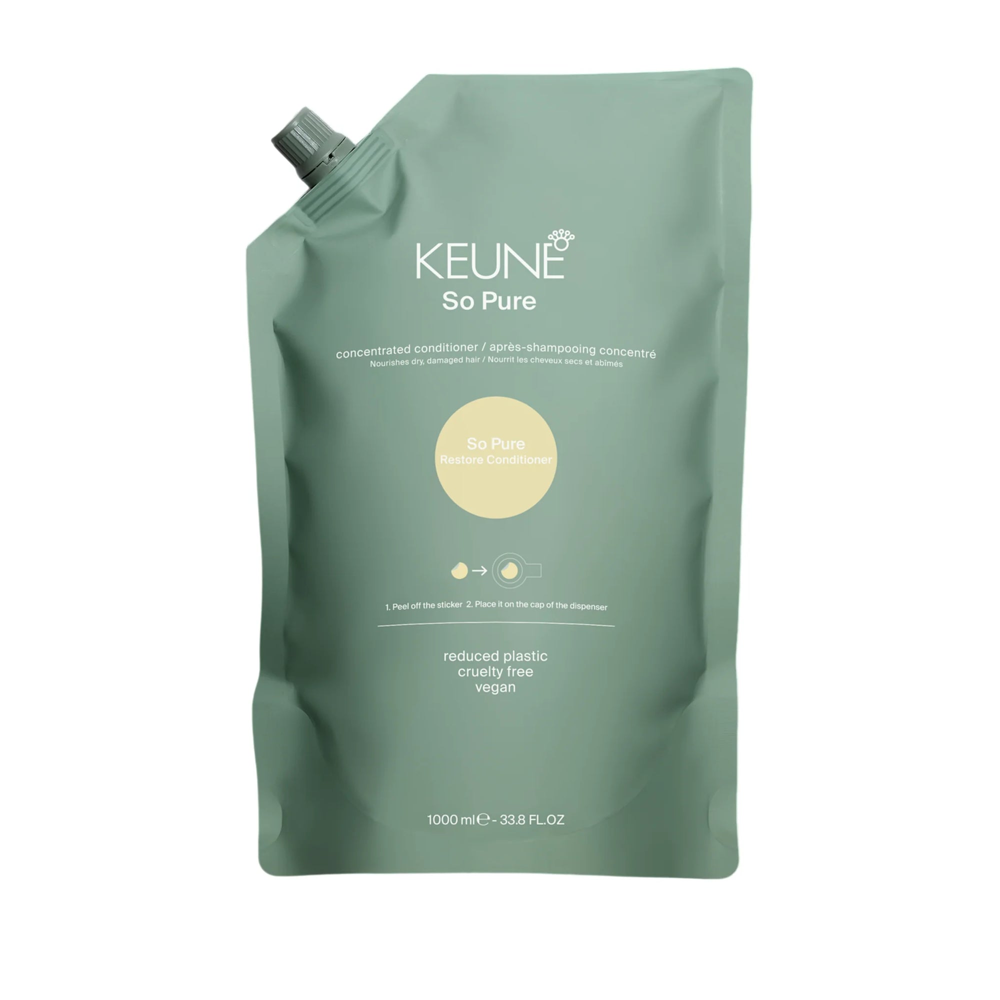 Keune So Pure Restore Conditioner Refill 1000ml, vegan restoring refill pouch in Cyprus at WOOP